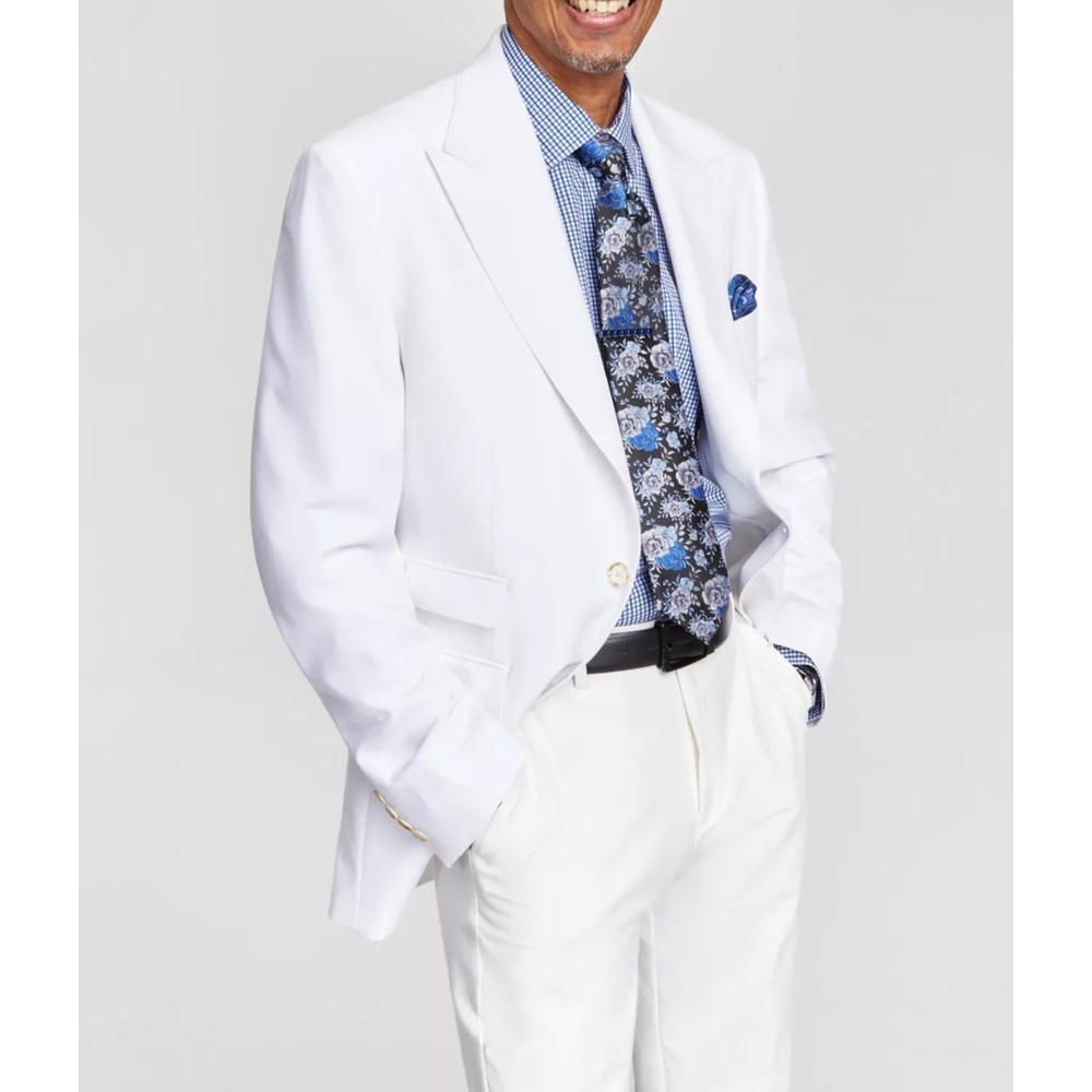 Tayion‎ Men's Classic-Fit Solid Sport Coat White Peak Lapel Size 48R